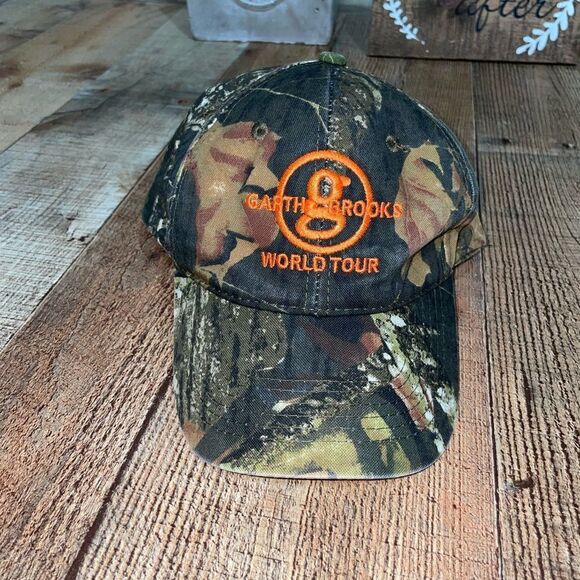 Garth Brooks World Tour Mens Cap Camo Orange Mossy Oak Adjustable Strap Hat - Picture 5 of 7